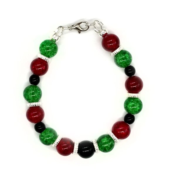 Kwanzaa bracelet green, red, black, lobster clasp. - Picture 2 of 2